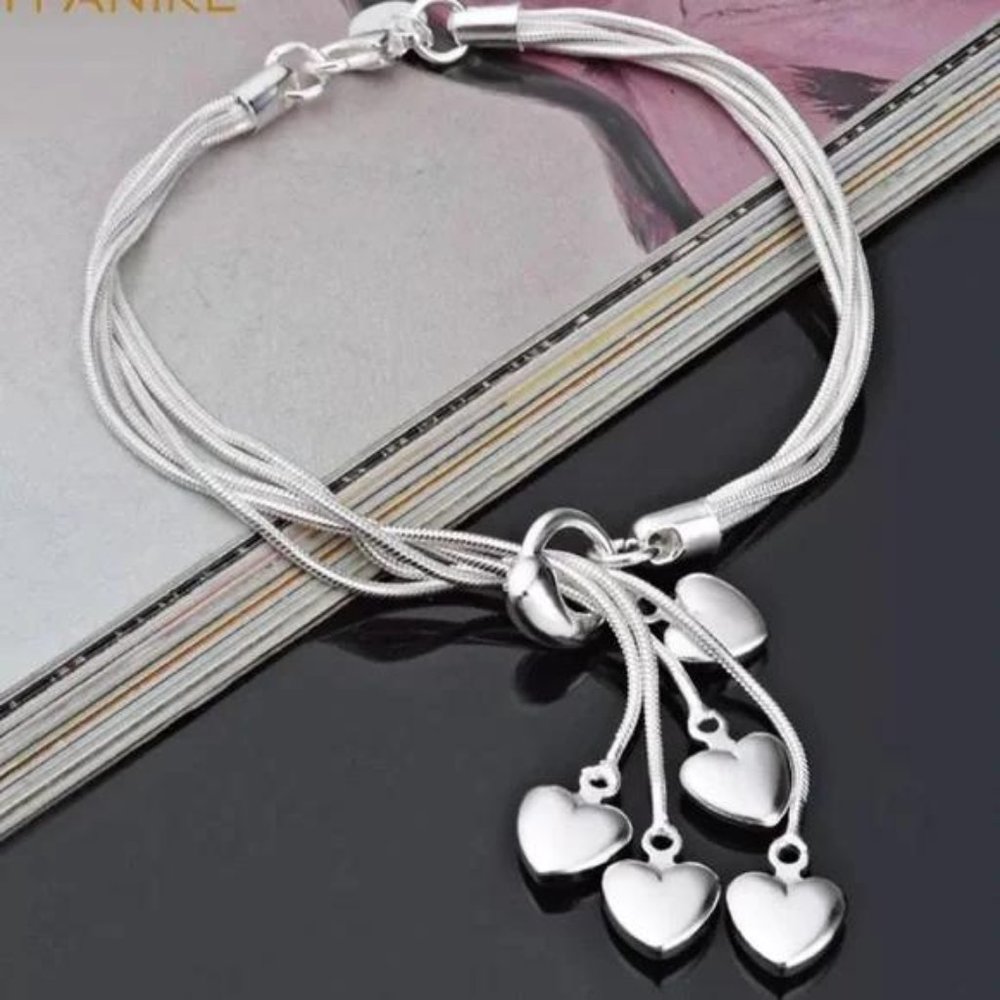 925 STERLING SILVER HEART BRACELET, NICE BRACELET, CUTE BRACELET
